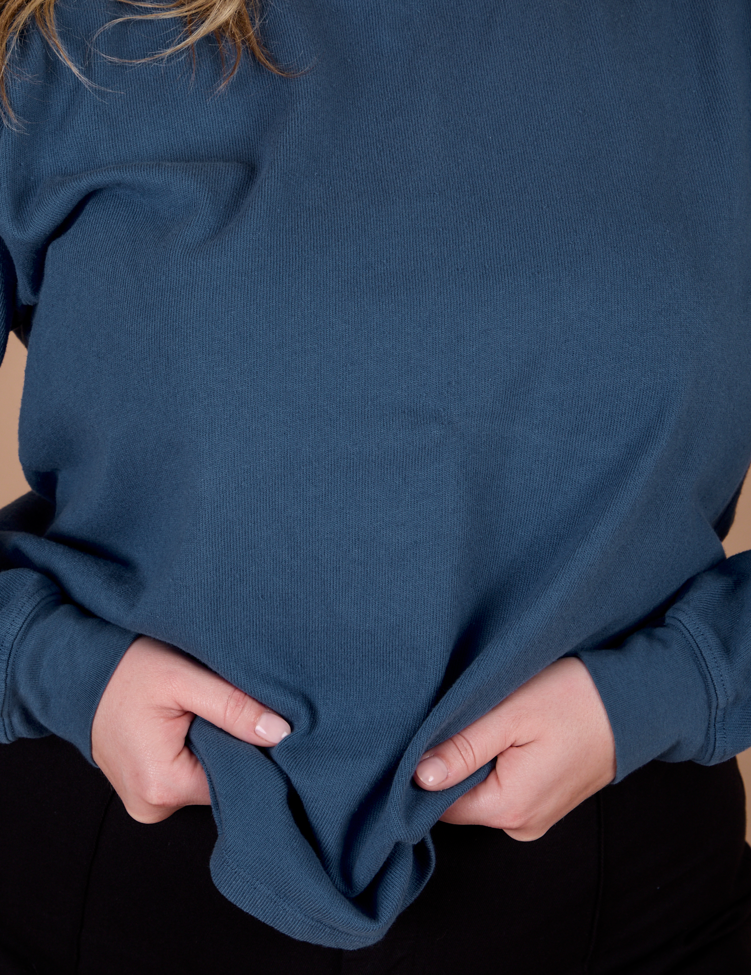 Long Sleeve Burly Tee in French Blue close up on Lish