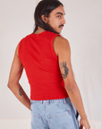 Muscle Tee in Mustang Red back view on Anthony