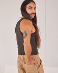Racerback Tank in Espresso Brown angled back view on Anthony