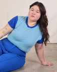 Mismatched Tee in Baby & Royal Blue worn by Ashley