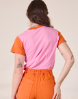 Mismatched Tee in Pink & Orange back view on Alex
