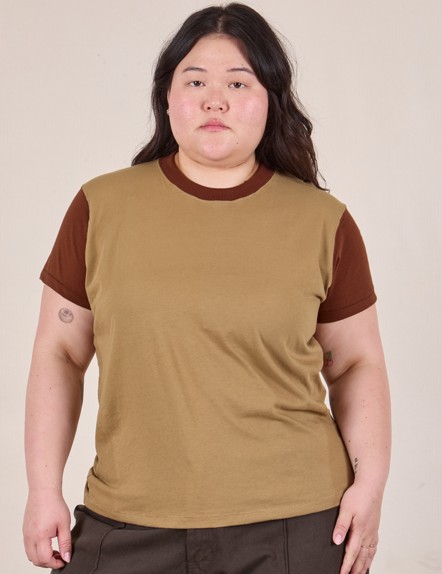 Mismatched Tee in Tan & Brown worn by Ashley