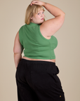 Angled back view of Muscle Tee in Seafoam Green on Juliet