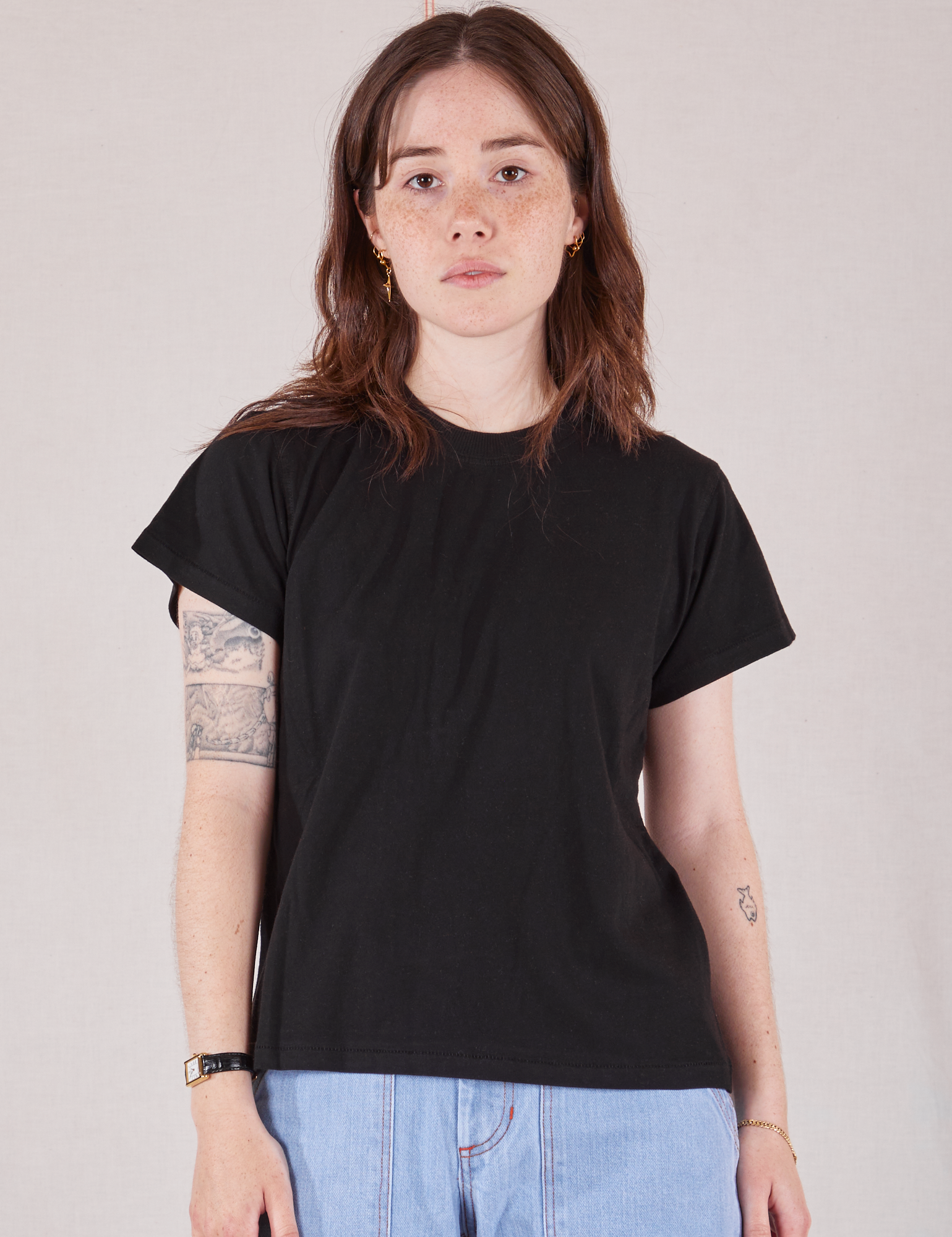 Hana is wearing Organic Vintage Tee in Basic Black