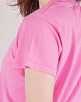 Organic Vintage Tee in Bubblegum Pink sleeve close up on Hana