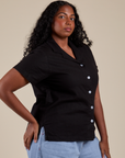 Pantry Button-Up in Basic Black angled front view on Meghna