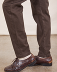 Pencil Pants in Espresso Brown pant leg side view on Jesse