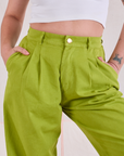 Heavyweight Trousers in Gross Green close up on Betty