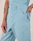 Short Sleeve Jumpsuit in Baby Blue side close up on Anthony