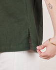 Pantry Button-Up in Swamp Green side vent close up on Hana