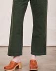 Petite Work Pants in Swamp Green pant leg close up on Hana