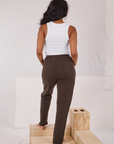 Back view of Rolled Cuff Sweat Pants in Espresso Brown and Cropped Tank in vintage tee off-white on Kandia