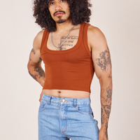 Jesse is wearing Cropped Tank Top in Burnt Terracotta