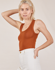 Angled front view of Tank Top in Burnt Terracotta on Madeline