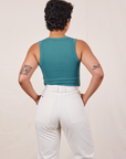 Tank Top in Marine Blue back view on Mika wearing vintage off-white Western Pants