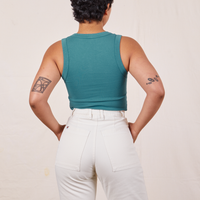 Tank Top in Marine Blue back view on Mika wearing vintage off-white Western Pants