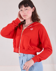 Cropped Zip Hoodie - Mustang Red