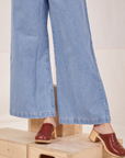 Indigo Wide Leg Trousers in Light Wash pant leg close up on Alex