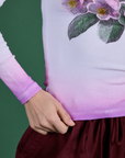 Floral Long Sleeve Baby Tee in Pink bottom close up on Madeline