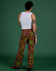 Back view of Floral Painted Work Pants in Brown and Cropped Tank in Vintage Tee White on Jesse