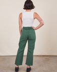 Work Pants in Dark Emerald Green back view on Soraya wearing vintage off-white Tank Top