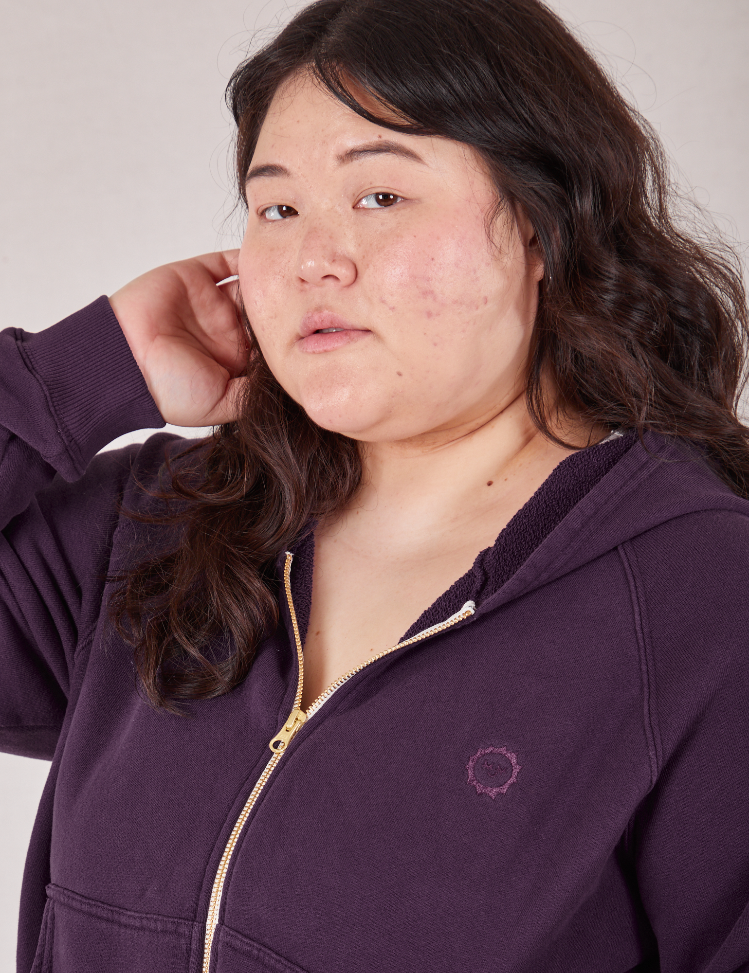 Cropped Zip Hoodie in Nebula Purple front close up on Ashley