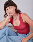 Cropped Tank Top in Hot Pink worn by Alex