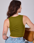 Cropped Tank Top in Olive Green back view on Alex