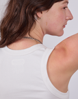 Cropped Tank Top in Vintage Tee White back shoulder close up on Alex