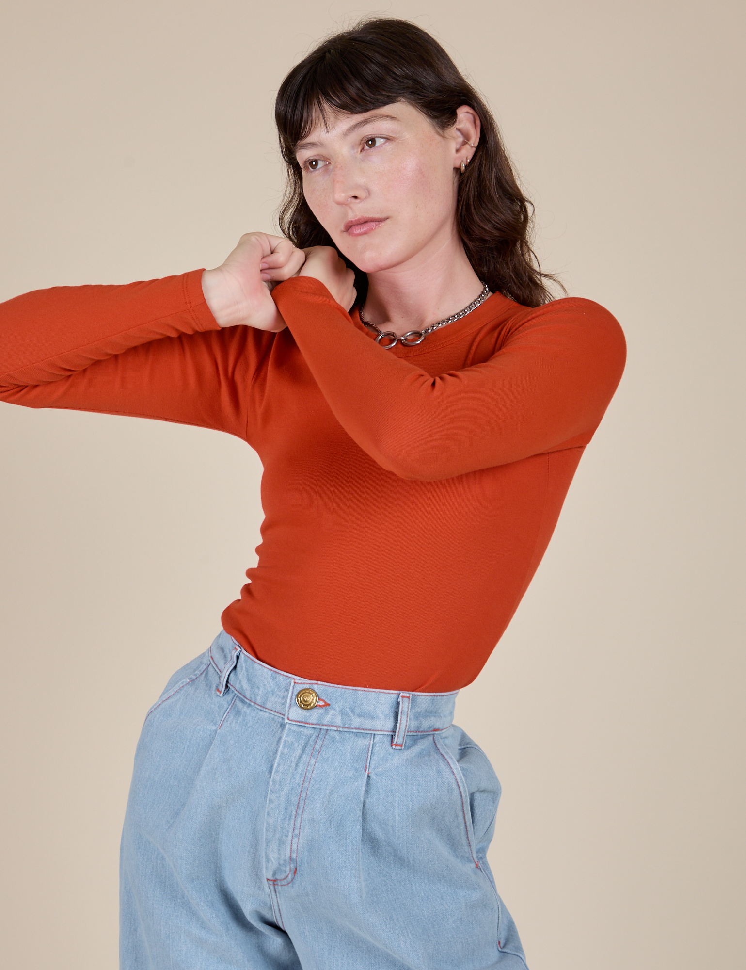 Long Sleeve Baby Tee - Chili Red