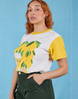 Anniversary Tee in Lemon angled front view on Tiara