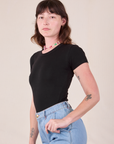 Baby Tee in Vintage Basic Black side view on Alex
