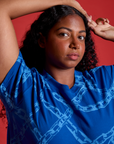 Chain Link Vintage Tee in Royal Blue close up on Meghna