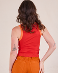 Colorblock Cropped Tank in Mustang Red back view on Alex