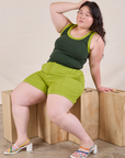 Colorblock Cropped Tank in Swamp Green and gross green Work Shorts on Ashley