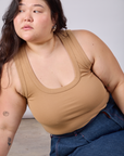 Cropped Tank Top in Tan front close up on Ashley