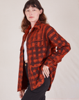 Plaid Flannel Overshirt in Paprika side view on Alex