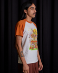 Short Sleeve Raglan Tee in Haunted House side view on Anthony