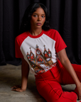 Kandia is wearing Short Sleeve Raglan Tee in Gates of Hell