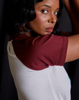Side sleeve close up of Raglan Tee in Clown on Kandia