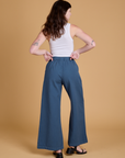 Heritage Wide Leg Trousers in French Blue back view on Alex