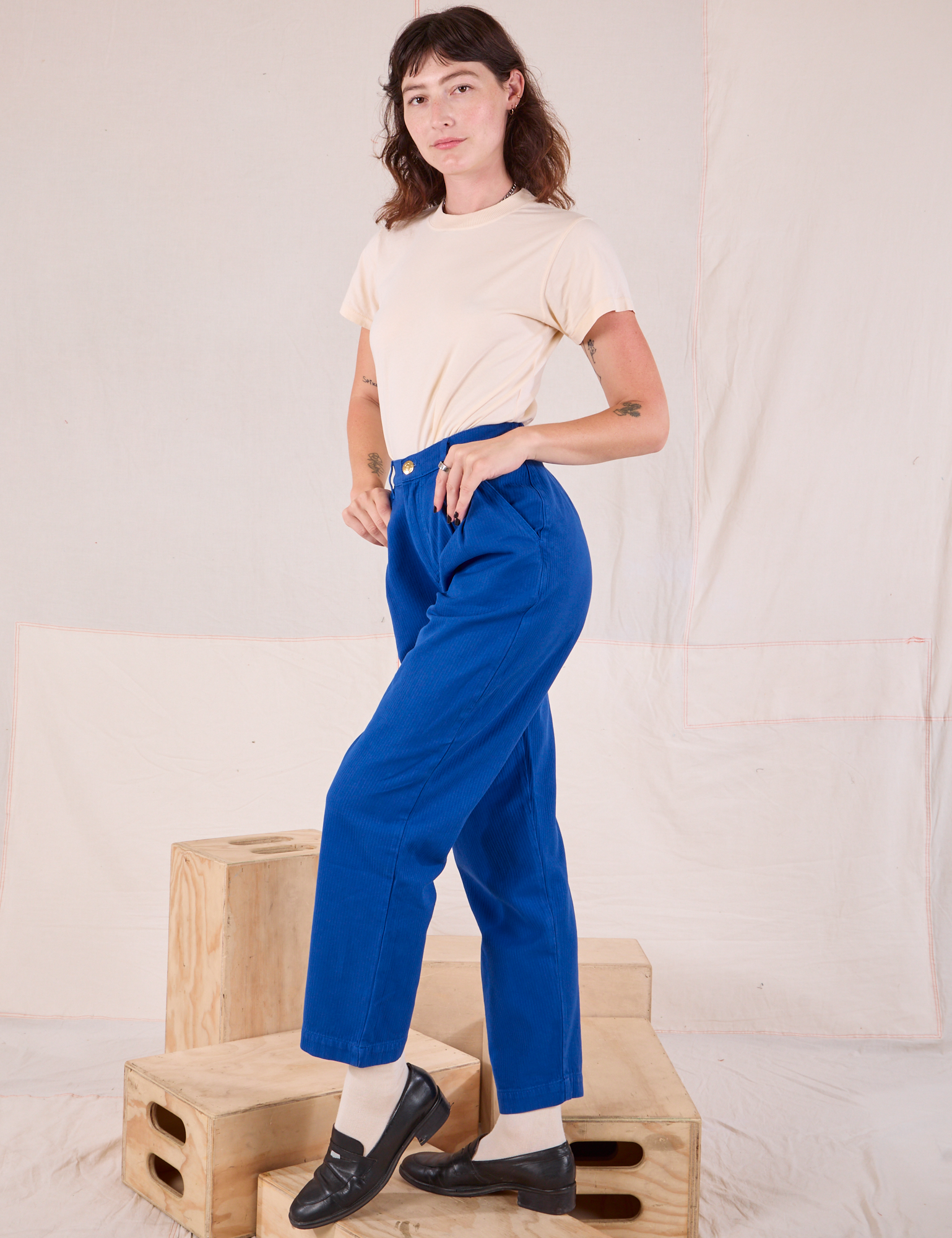 Side view of Heritage Trousers in Royal Blue on Alex