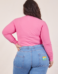 Back view of Honeycomb Thermal in Bubblegum Pink worn by Ashley