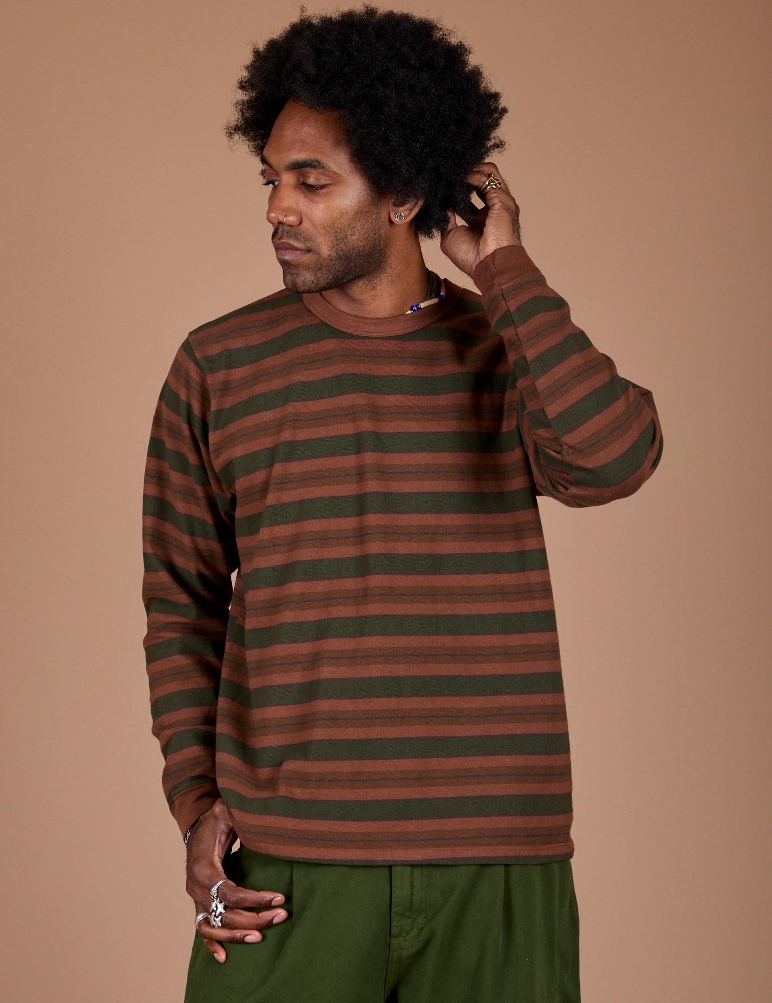 Long Sleeve Striped Burly Tee in Fudgesicle worn by Jerrod