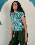Angled front view of Angel Print Pantry Button-Up on Shahana