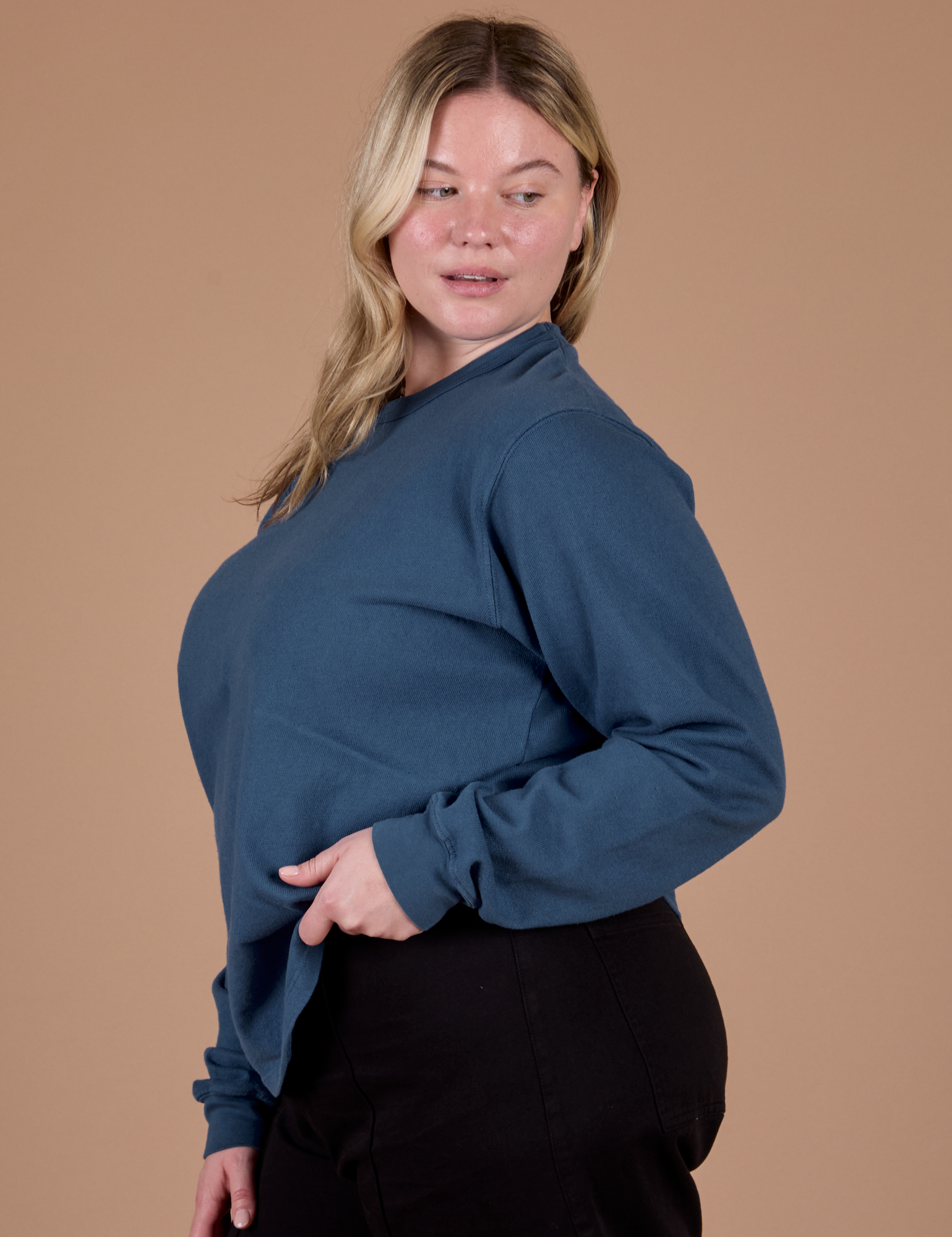 Long Sleeve Burly Tee in French Blue side view on Lish