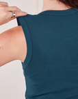 Muscle Tee in Lagoon back close up on Alex