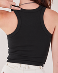 Racerback Tank in Basic Black back close up on Alex