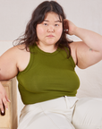 Ashley is wearing Racerback Tank in Summer Olive