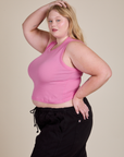 Muscle Tee in Bubblegum Pink side view on Juliet